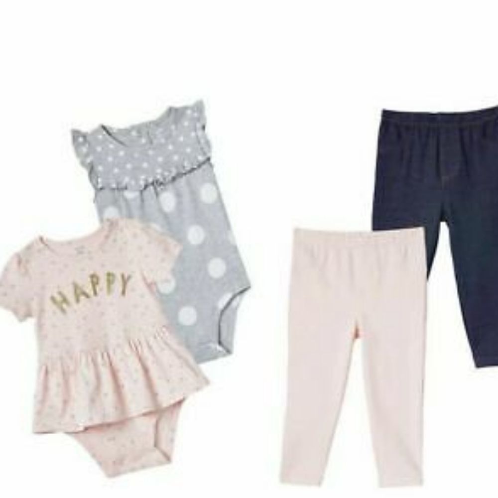 Carter’s Kids’ Baby Girls 4-piece Set, bodysuits, leggings, Happy